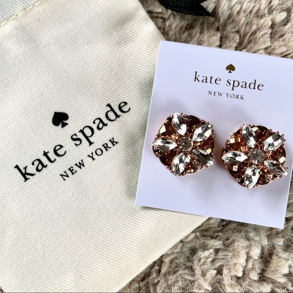 KATE SPADE Rose Gold Crystal Flower Studs - Picture 1 of 4